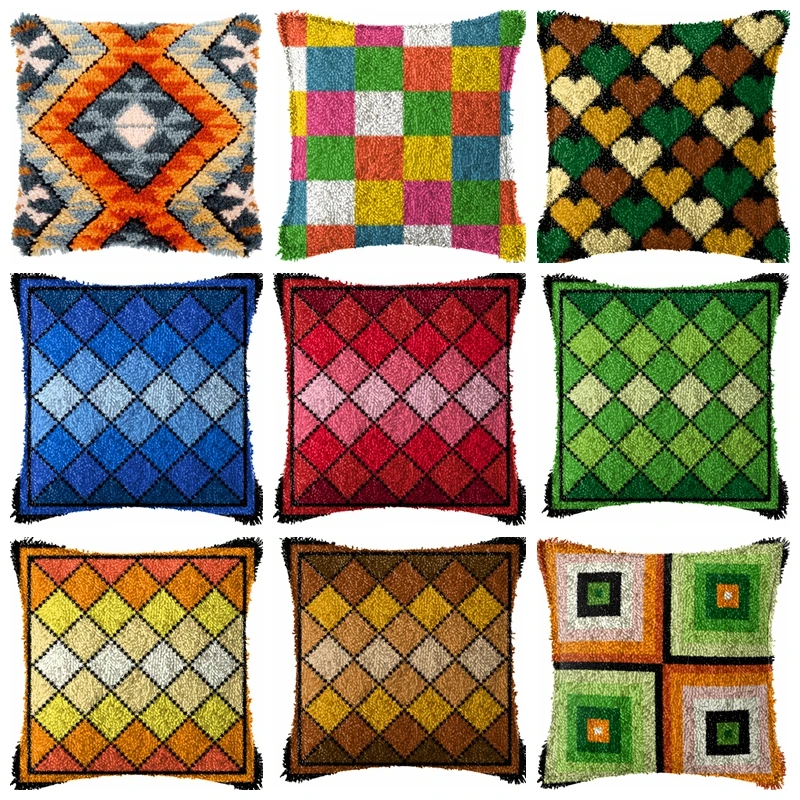 Prajna Geometric Patterns Latch Hook Kit Knot Pillow Package Embroidery Latch Hook Kits Cushion Pillowcase Set For Needlework