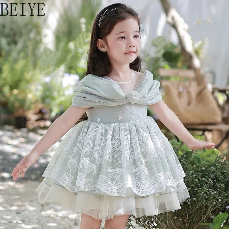 Green Lolita Sweet Temperament Dress Children Original Design Summer Princess Dress Girls' Japanese Style Birthday Dress