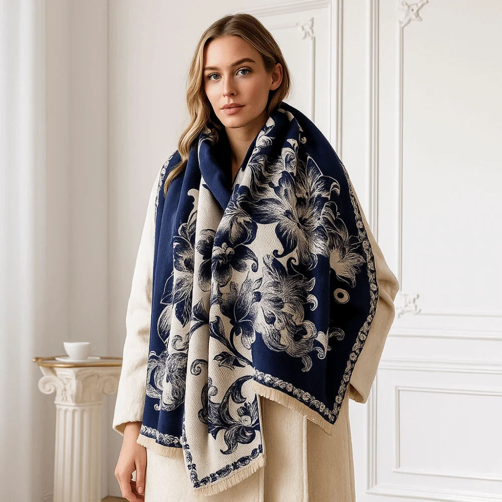 دافئ تنوعا تقليد الكشمير وشاح لوتس طباعة يندبروف الباشمينا بطانية الأوشحة الدافئة سميكة المعطف الأوشحة للنساء