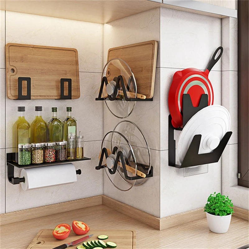 Rust-Proof Pot Cover Holder Wall Mount Plate Rack Strong Bearing Capacity No Punching Pot Lid Shelf Galley Rack