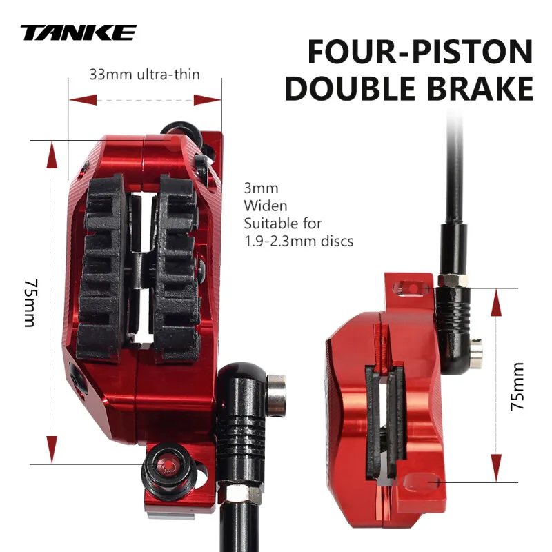 TANKE MTB 4-Piston Hydraulic Disc Brake Bicycle Resin Pad Oil Pressure Caliper Two-Way Brake 160mm Rotor Tb-600 Hydraulic Brake