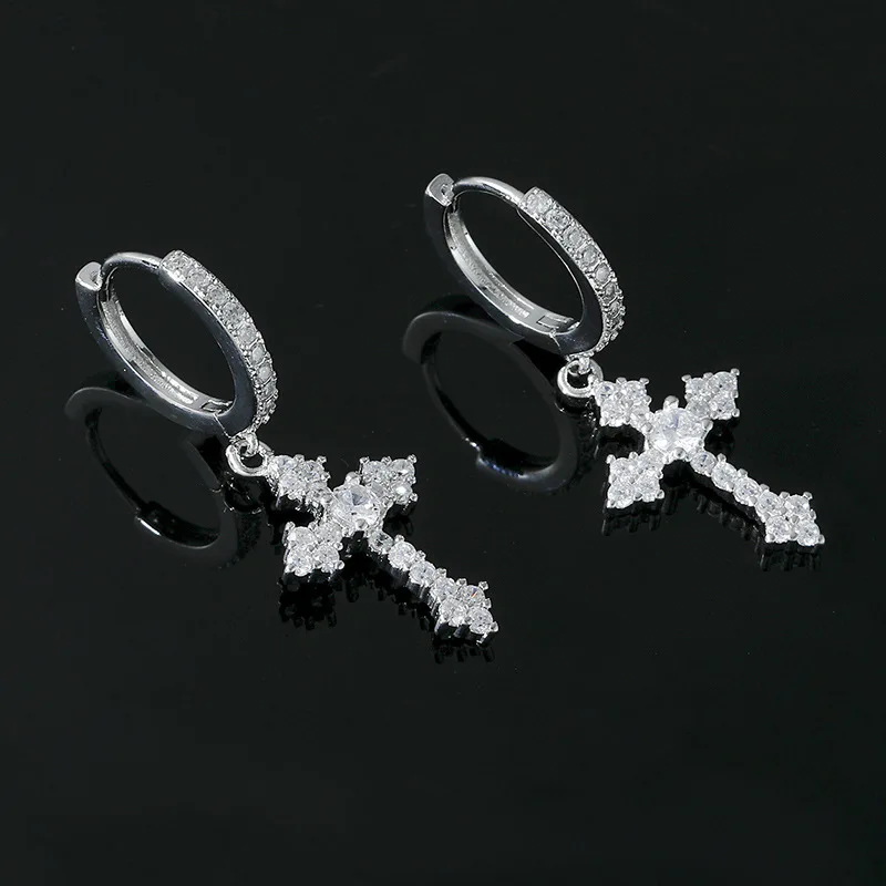 

Diamond studded cross earrings with high-quality moissanite earrings, fashionable men's and women's ear accessories