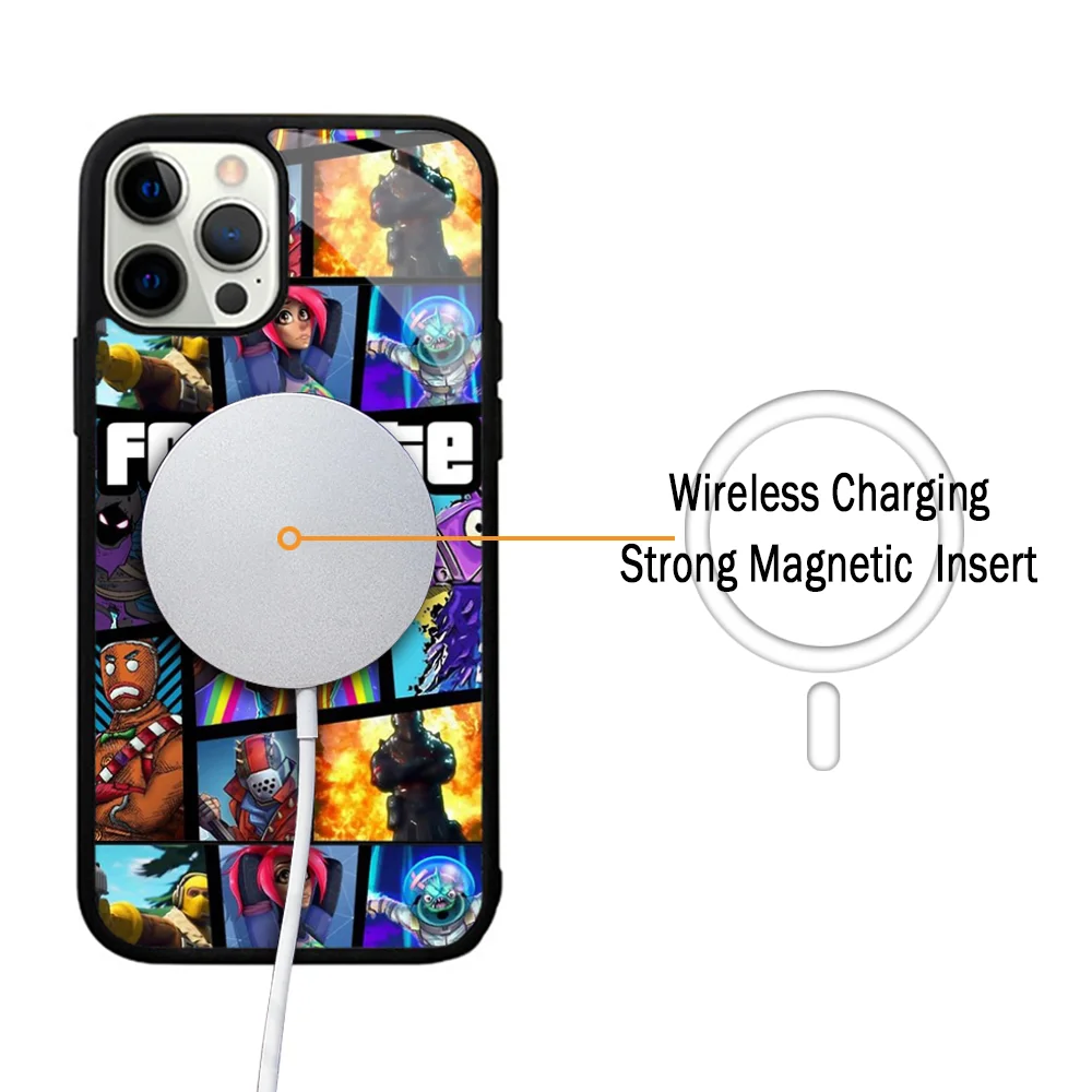 Cartoon B-Battle-R-Royales-F-FortniteS Phone Case For IPhone 11 12 13 14 15 Plus Pro Max Mirror Acrylic Cover For Magsafe