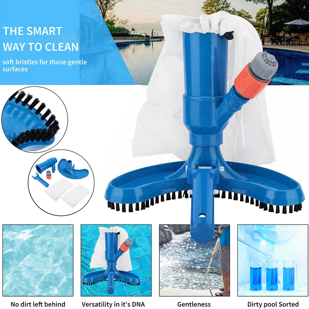 1Set Outdoor Swimming Pool Vacuum Cleaning Kit Cleaner Clean Pool Bottoms Net Disinfect Tool Set Suction Head Spa Cleaning Brush