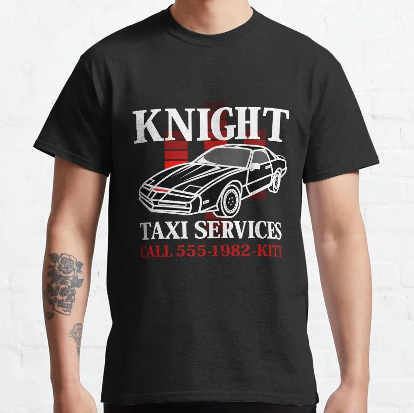 Knight Taxi Services Retro 80s tv series a team David hasselhoff kitt knight rider industries men's T Shirt printed clothing