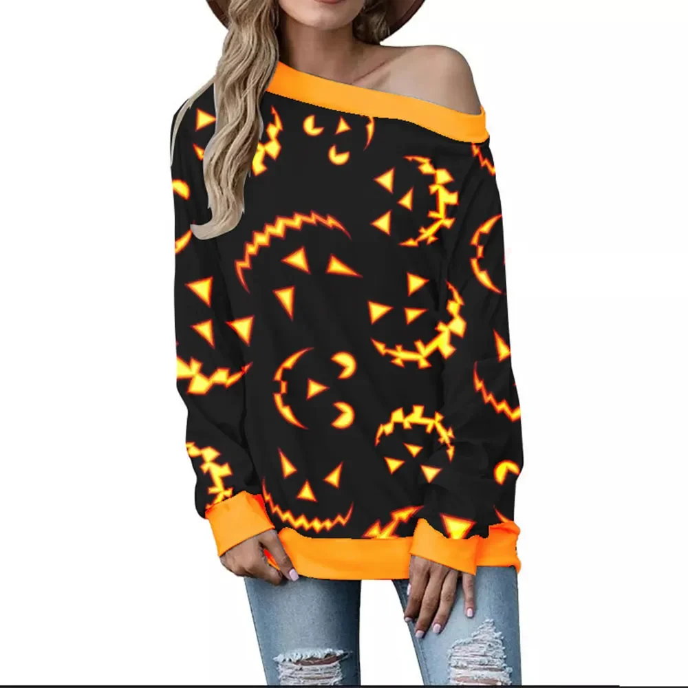 

Halloween Long Sleeve T-Shirt Autumn Women's Clothing Fashion sweatshirt O Neck Pumpkin Print Pullover Top Streetwear Y2k Hoodie