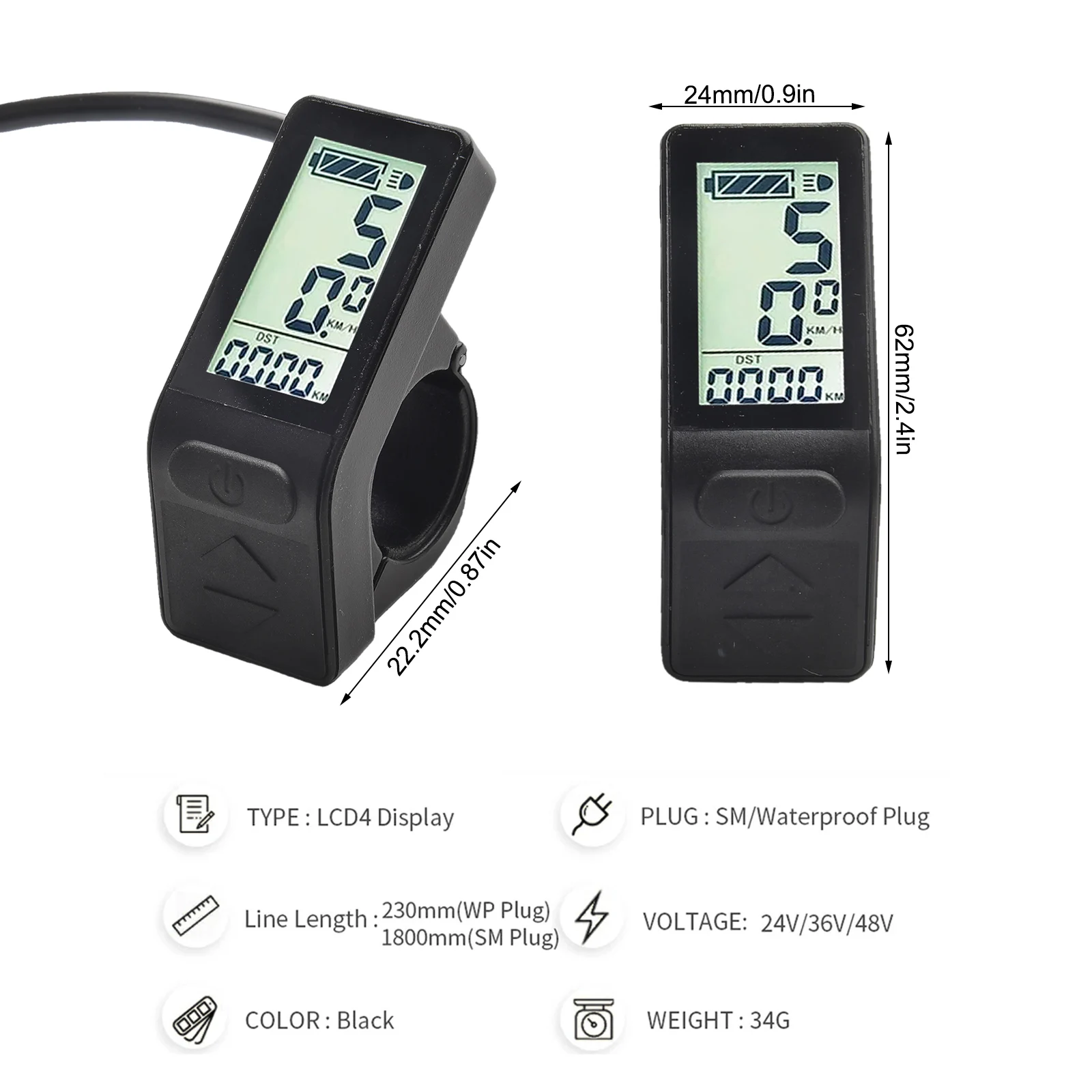 For Ebike Riding Ebike LCD Display 24V 36V 48V Display Brand New Grip Size 22.2mm High Quality Materials Mini Display