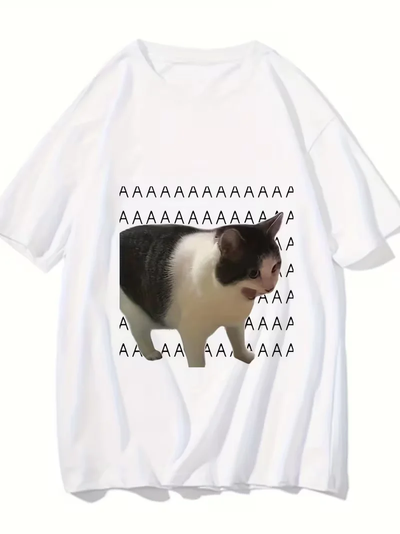 Unisex Funny Screaming Cat Meme T-ShirtViral AAAAA Cat Graphic TeeCasual Crew Neck Short Sleeve Top for Cat Lovers