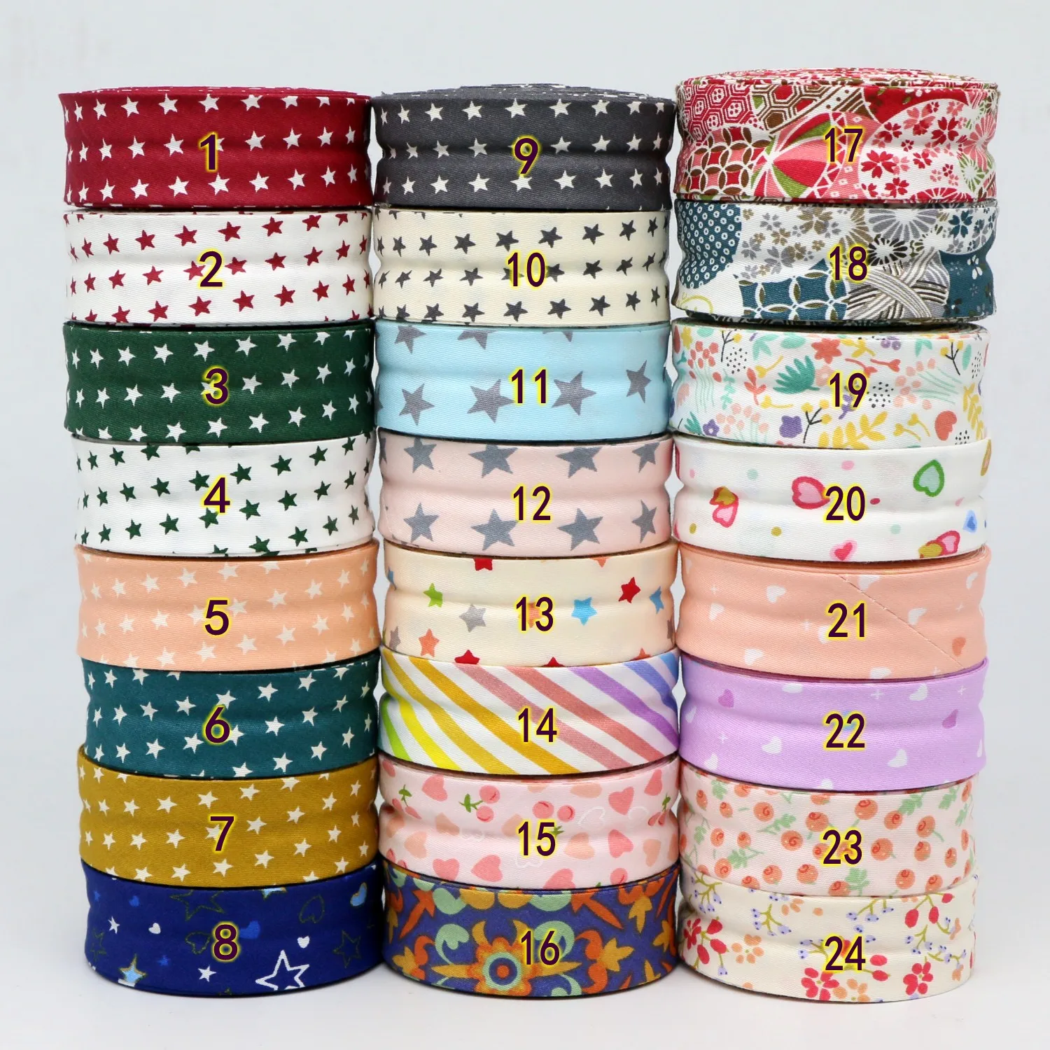 Star series Soft Cotton Bias Tape Folded Binding Edge cloth strip for Craft DIY Apparel Sewing Ribbon, Size 25mm x 5m