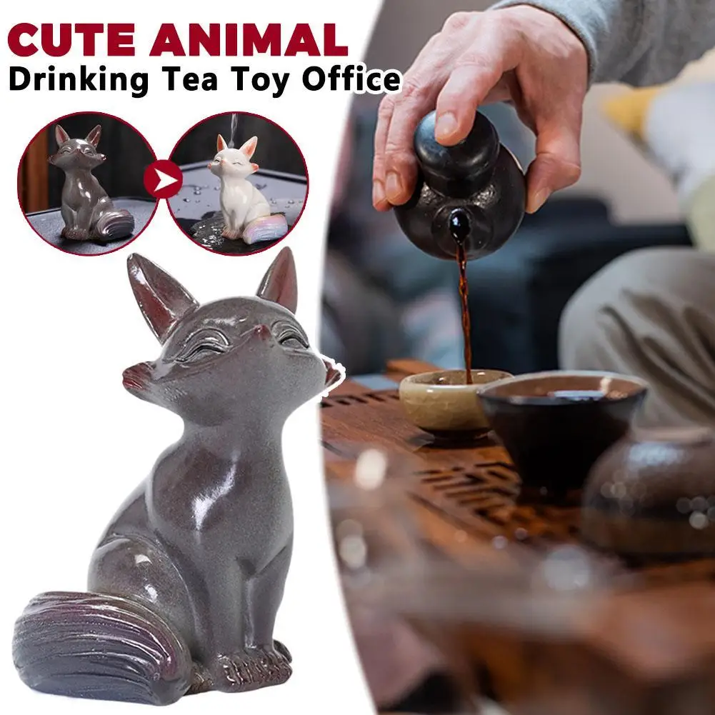 Magic Fox Color-Changing Tea Pet K43D Design Tea Ceremony Accessory for Home Desk Decor Perfect Birthday Gift Desktop Decoration