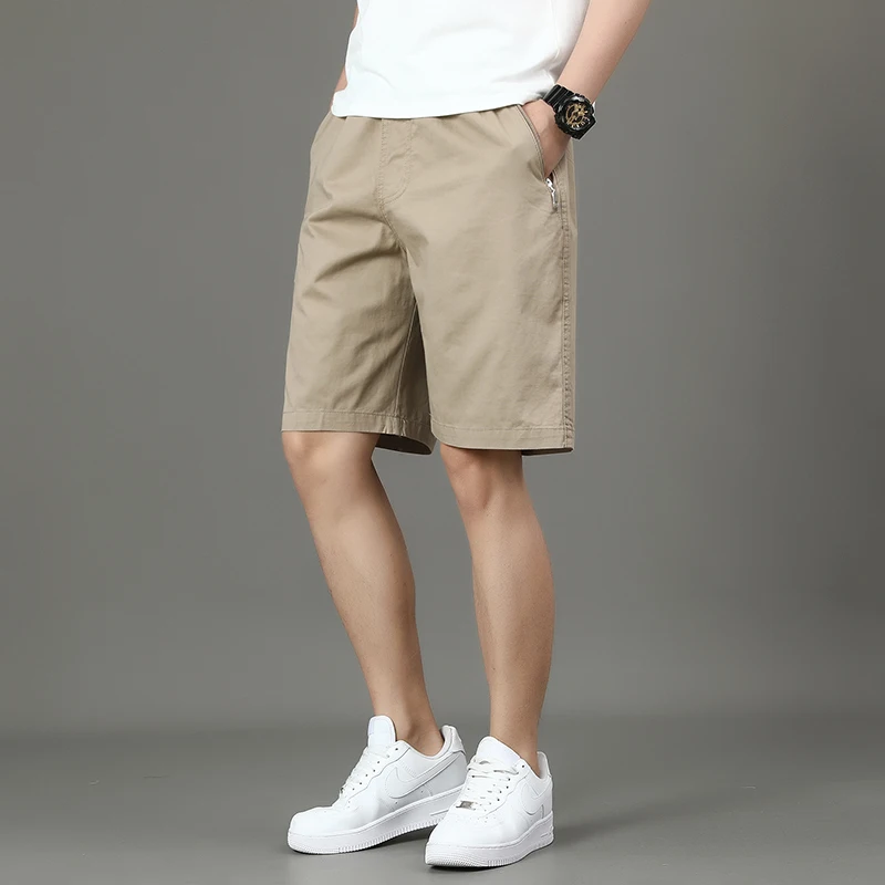 Summer new men\'s work shorts pocket zip trend versatile casual trousers five work trousers