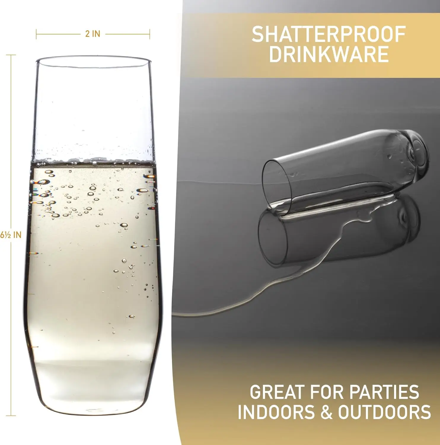 مزامير الشمبانيا تريتان غير قابلة للكسر، 12 أونصة (مجموعة من 8) - نظارات كوكتيل مقاومة للكسر، خالية من مادة BPA، شفافة كريستالية للحفلات وGif #5