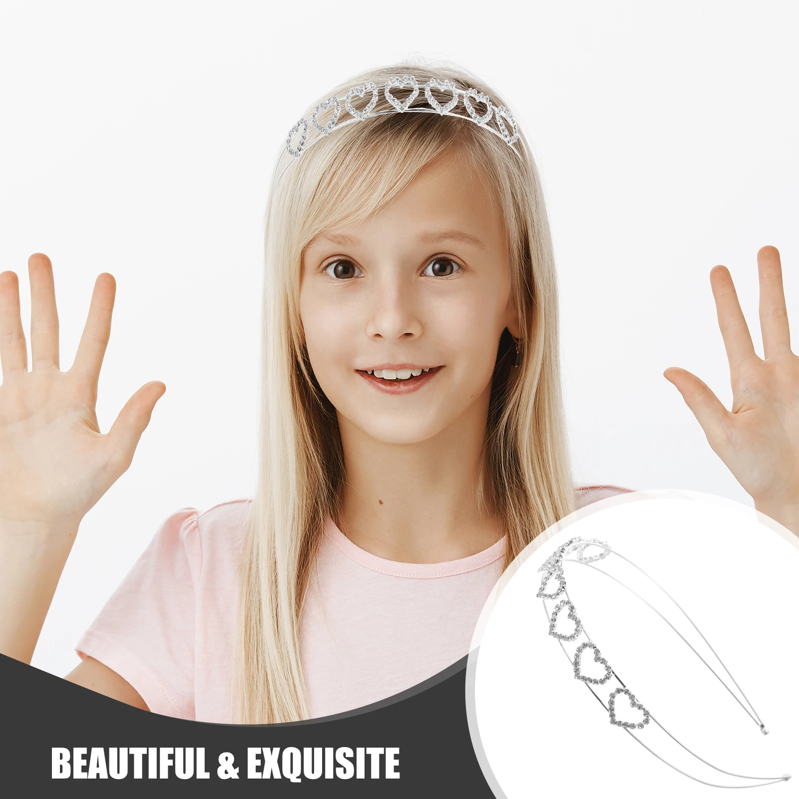

Rhinestone Headband with Hearts Rhinestones Shape Women Products Tie Double Layer Womens Metal Hair Accessories Woman