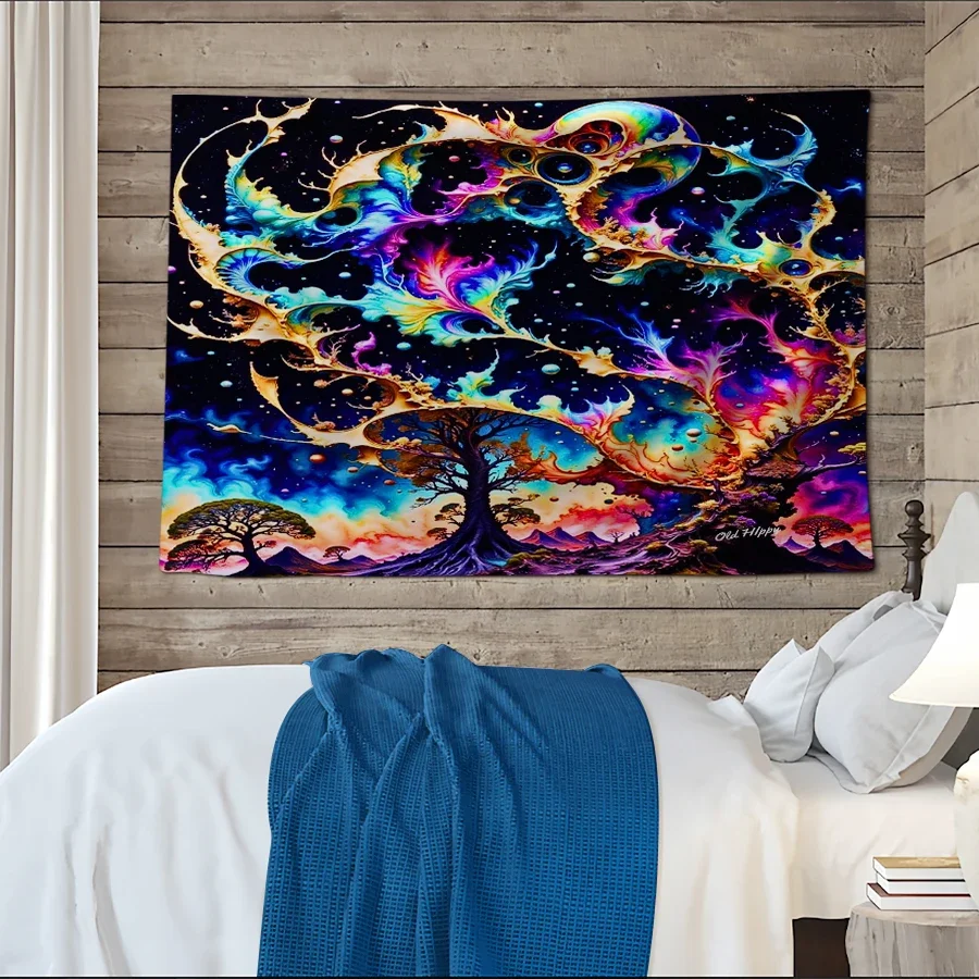 Vibrant Fantasy Galaxy Tree Mural Tapestry Wall Hanging Bohemian Psychedelic Art Room Decor tapestry for dorm room