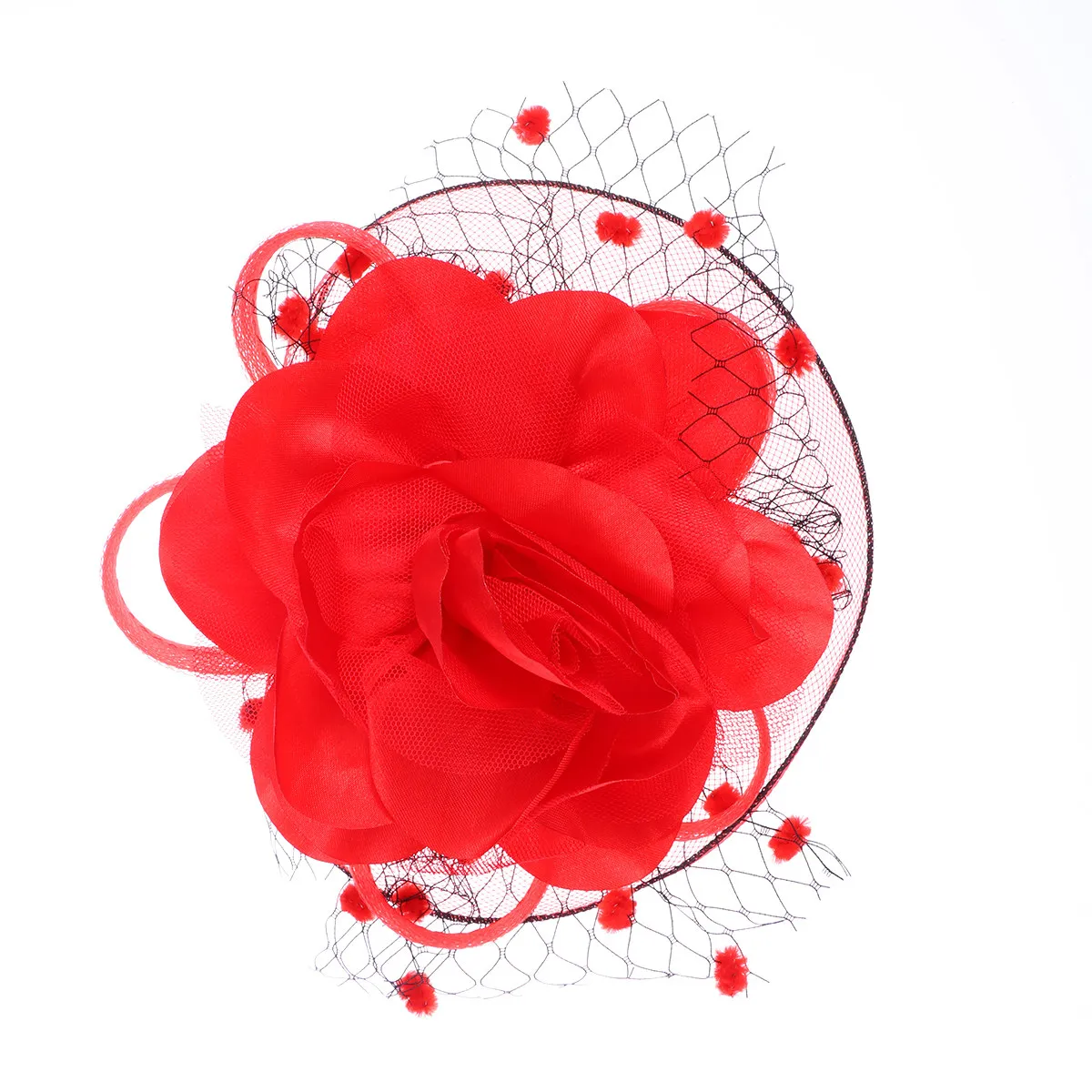 Red Vintage Elegant Fabric Gauze Hat Hairpin Flower Clip Lightweight for Concert Festival Party Hair Clip for Lady