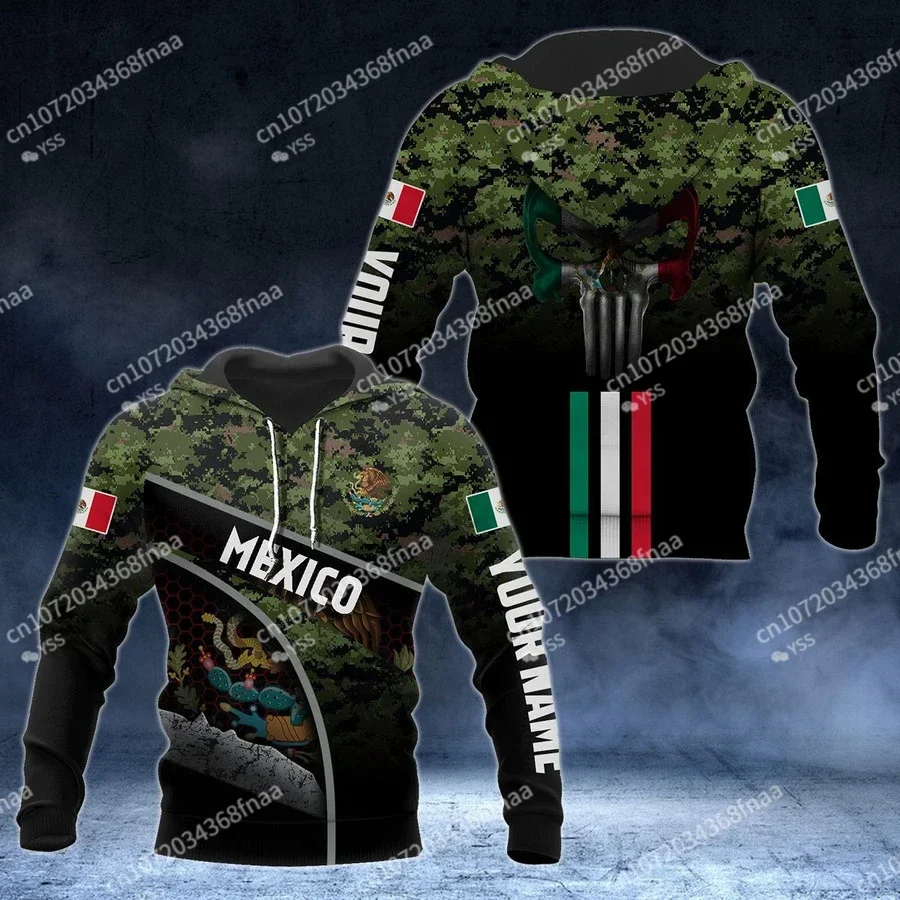 

2024 Custom Name Mexican Flag 3D Printed Hooded Sweatshirt Zip Hooded Men's and Women's Casual Street Dress Style