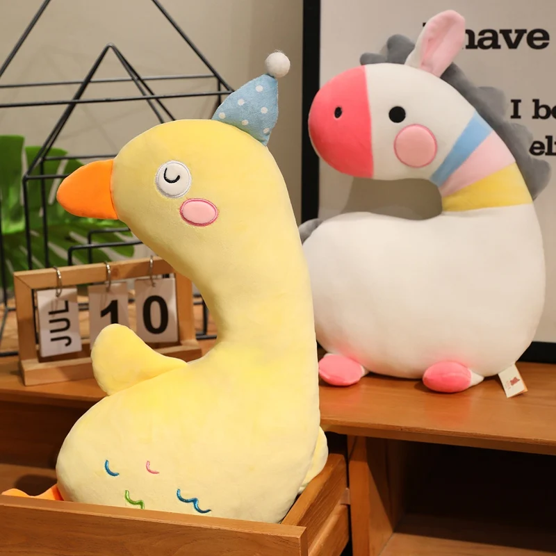 

Lovely Curved Animal Plush Toys Cozy Duck Unicorn Zebra Crocodile Doll Soothing Nap Pillow Chair Cushion Office Companion