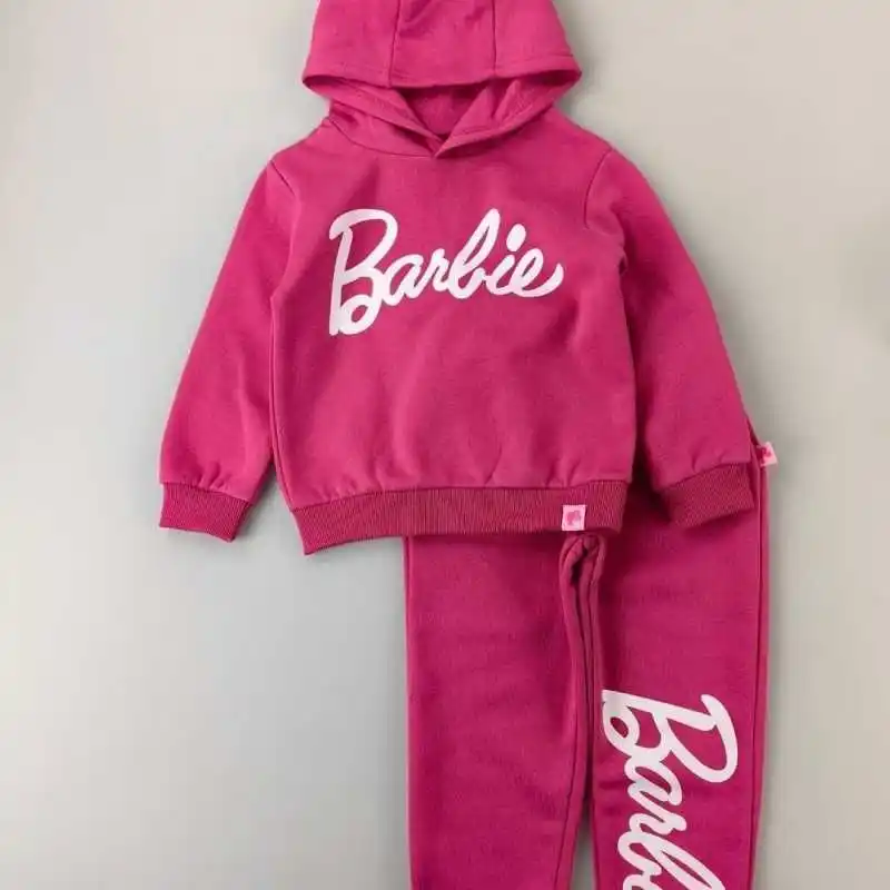 Anime Barbie Children Long sleeved Trousers 2 piece Set Cartoon Cute Girl Fashion Fleece Hooded Tops Kawaii Sport Pullover Pants