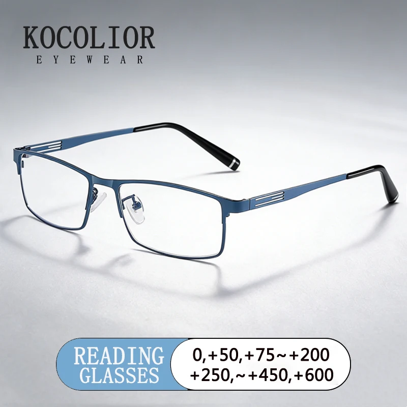 

KOCOLIOR Vintage Stainless Steel Alloy Anti Blue Light Reading Glasses for Men Business Small Square Frame Presbyopic Glasses