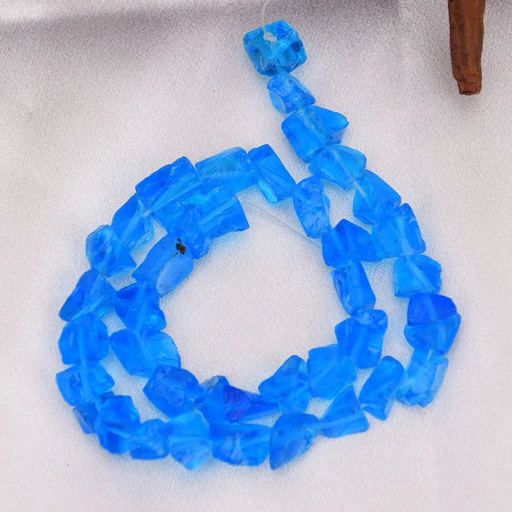 APDGG Natural Blue Glass Quartz Rough Nugget Loose Beads 15