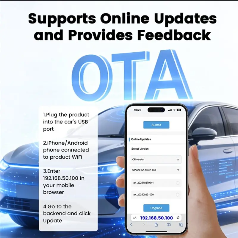 Ultra 4 Carplay 2-In-1 Carlinkit Wireless Android Auto Mini Smart Car Box Wireless Auto Connect OTA Upgrade Easy Setup Kit