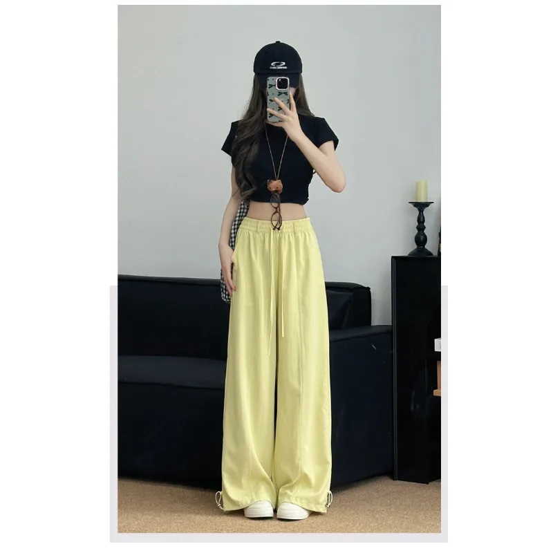 2025 Korean Simple White Straight Leg Pants Women Summer Thin New Loose High Waist mid Line Wide Leg Pants Casual Trousers