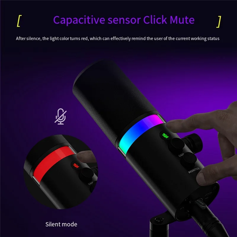 

RGB Gaming Microphone Dynamic Microphone USB/XLR Noise Canceling Dual Mode Microphone Podcast Microphone Easy To Use
