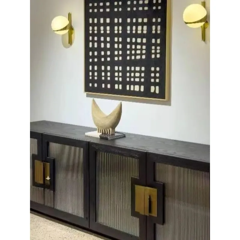 

X65 New American Light Luxury Black Solid Wood Dining Side Cabinet Nordic Medieval Glass Wine Cabinet Locker Living Room