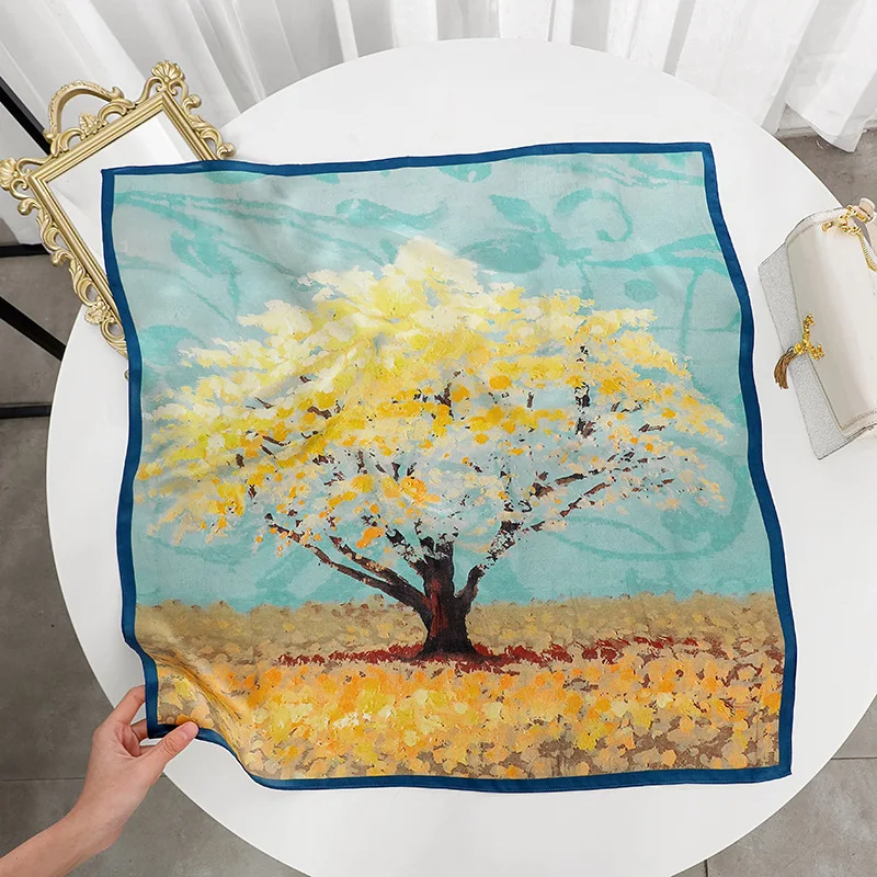 

53*53cm Flower Silk Square Scarf Women Satin Shawl Wrap Hijab Female Hair Band Wrist Luxury Headkerchief Echarpe fashion Bandana