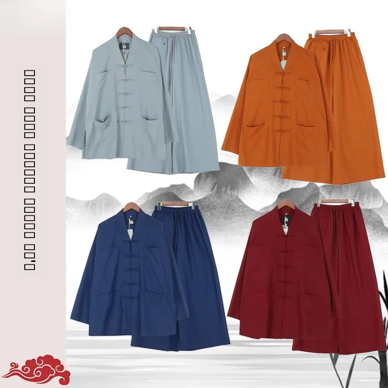 ensemble-de-tenue-monastique-en-coton-respirant-absorbant-la-transpiration-petite-chemise-d'ete-pour-hommes-et-femmes-vetements-de-moine-tenue-ethnique-decontractee