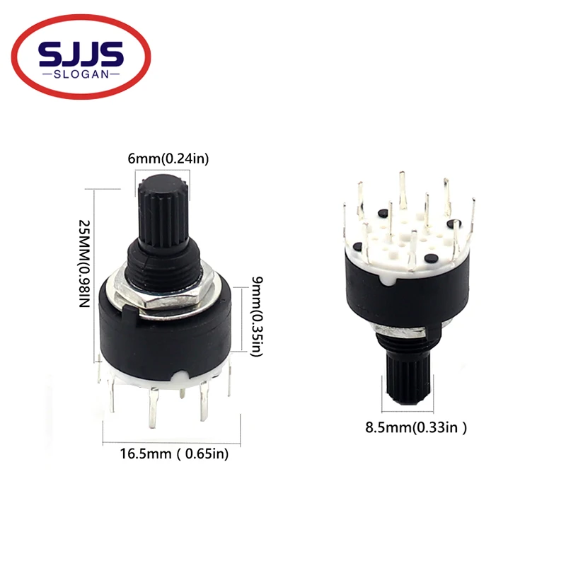 【5-1PCS】SR16 Plastic 16MM Rotary Band switch 2 Pole 3 4 position 1 Pole 5 6 8 Position Handle Length 15MM Axis band switch SR16