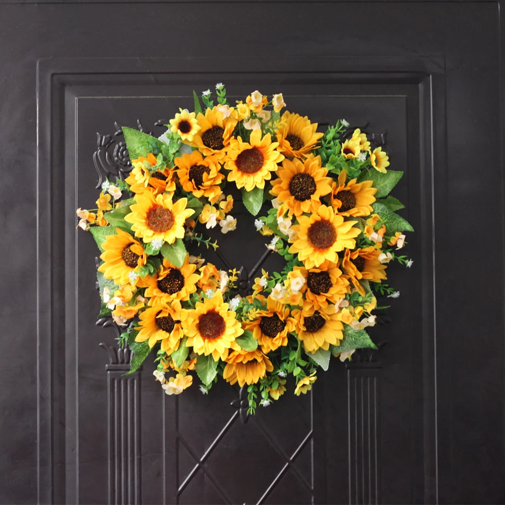 

40 Cm Rattan Wreath Green Garland Decor Outdoor Valentine Halloween Thanksgiving Day Simulated Sunflower Artificial Plant Wall