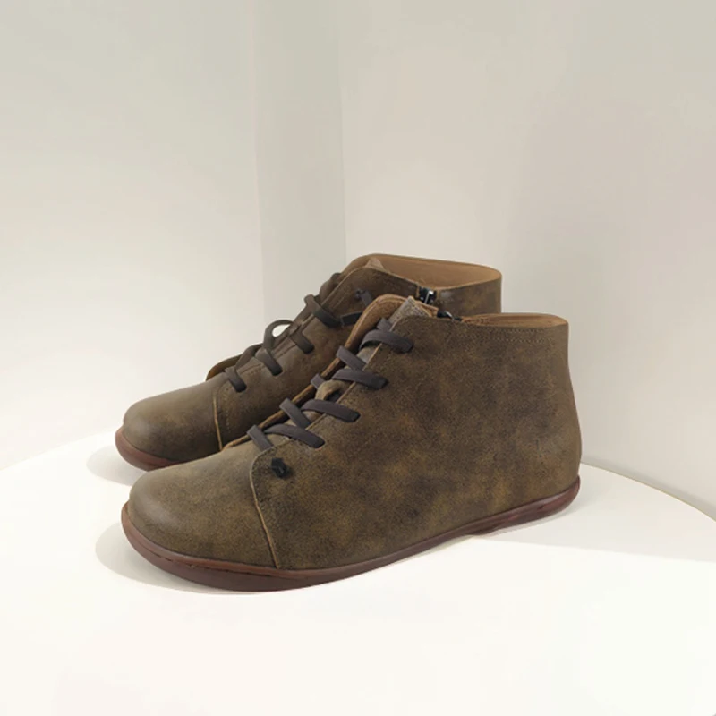 

Ankle Winter Boots Women Cowhide Leather Barefoot Ballerina Casual Comfortable Soft Shoes Boots Handmade