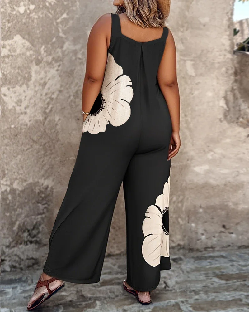 Женский комбинезон 2025 с цветочным принтом и толстыми бретелями, комбинезон с карманами, минималистичный стиль для поездок на работу, повседневный комбинезон с принтом в стиле ретро для отпуска