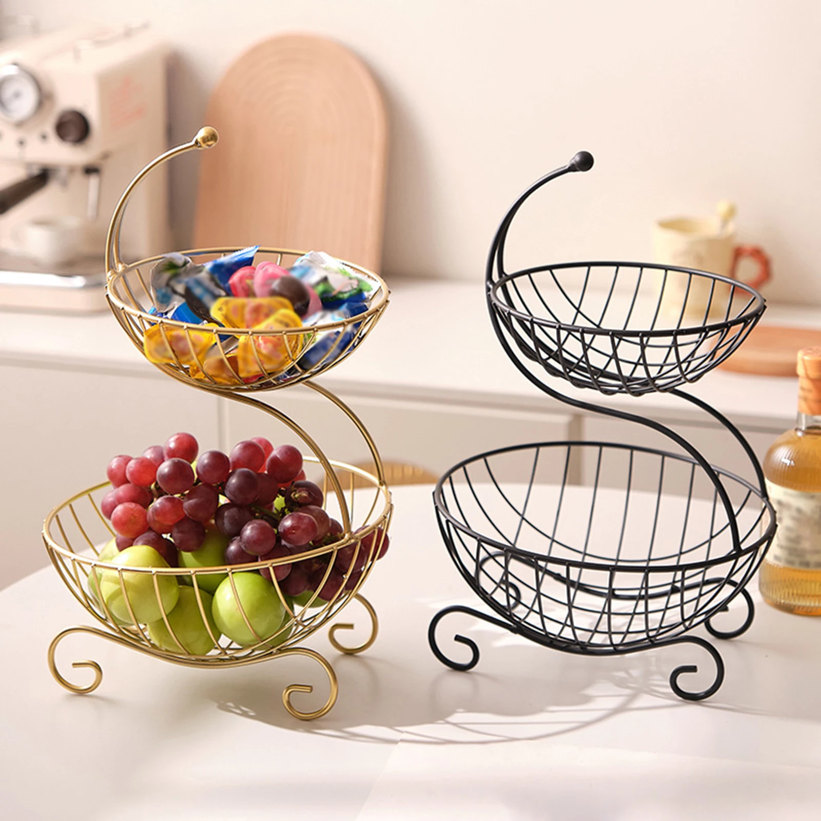 2 Tier Decorative Modern Fruit Basket Vegetable Bread Holder Fruit Storage Rack Serving Tray Home Kitchen Organizer