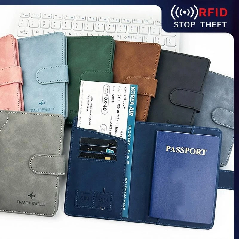 Dompet Paspor Kulit Anti Air, Tempat Kartu Kredit, Lucu, Untuk Wanita/Pria, Penutup Paspor Dengan Gesper