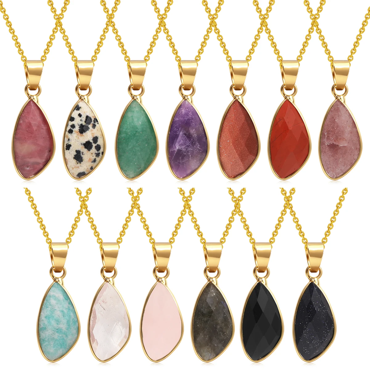 

Natural Stone Women Necklace Rose Quartz Clear Quartz Gemstone Necklace Sweater Chain Fashionable Versatile Holiday Gift