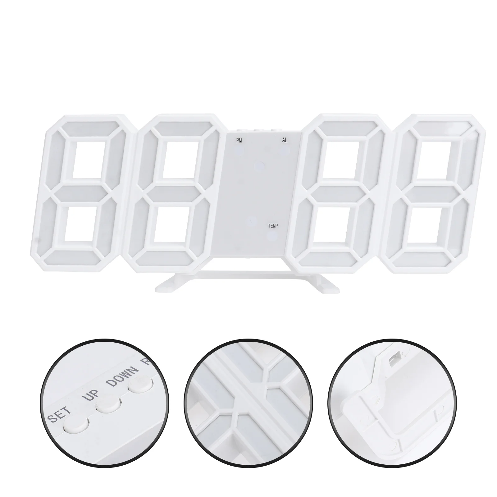 

3D LED Digital Clock White Large Numbers Digital Alarm Clock Desktop Wall Hanging USB Charging Date Temperature Snooze