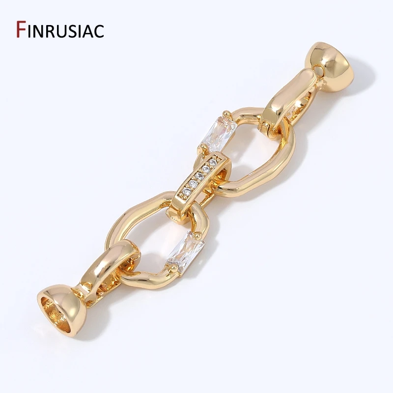 18K Gold Plated Brass Zircon Pearl Connector Clasp, Irregular Double Loop End Fastener For DIY Jewelry Making Supplies