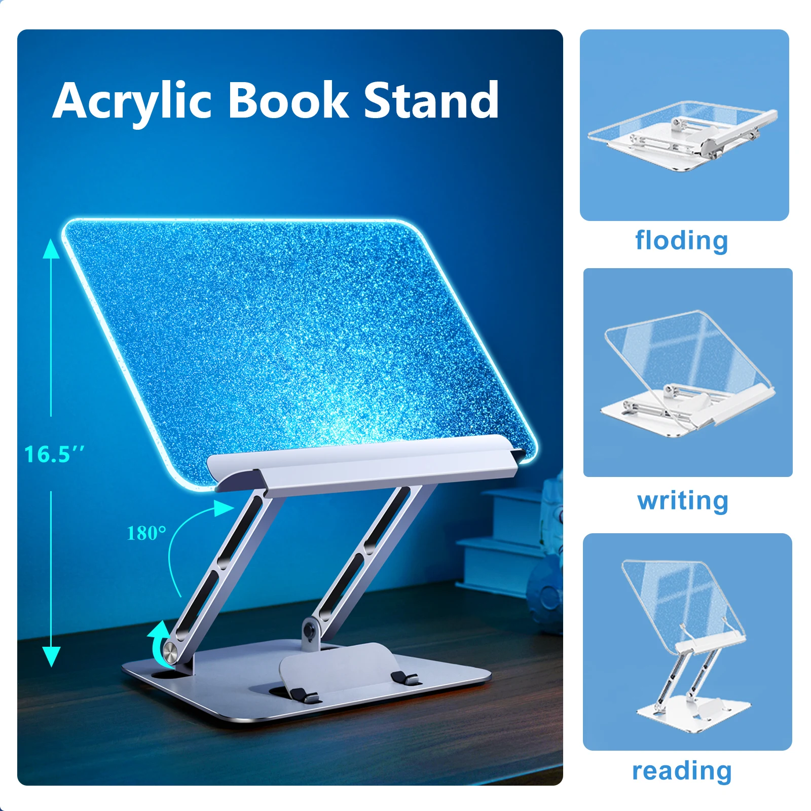 Oatsbasf  Multi-Functional Tablet Stand Holder with Light Foldable Adjustable Laptop Mount Reading Book Stand for Desk