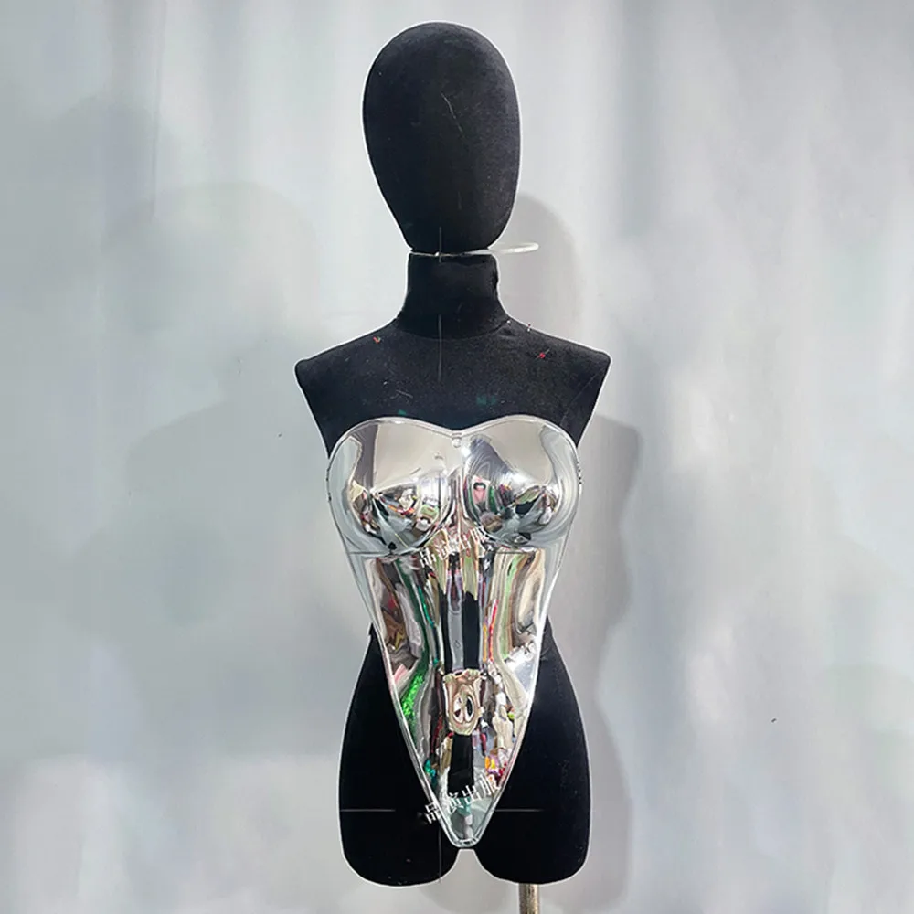 Costumes de scène pour femmes, body argenté, armure, tenue de Performance Sexy, Drag Queen, Gogo Party Show, vêtements Rave yj168