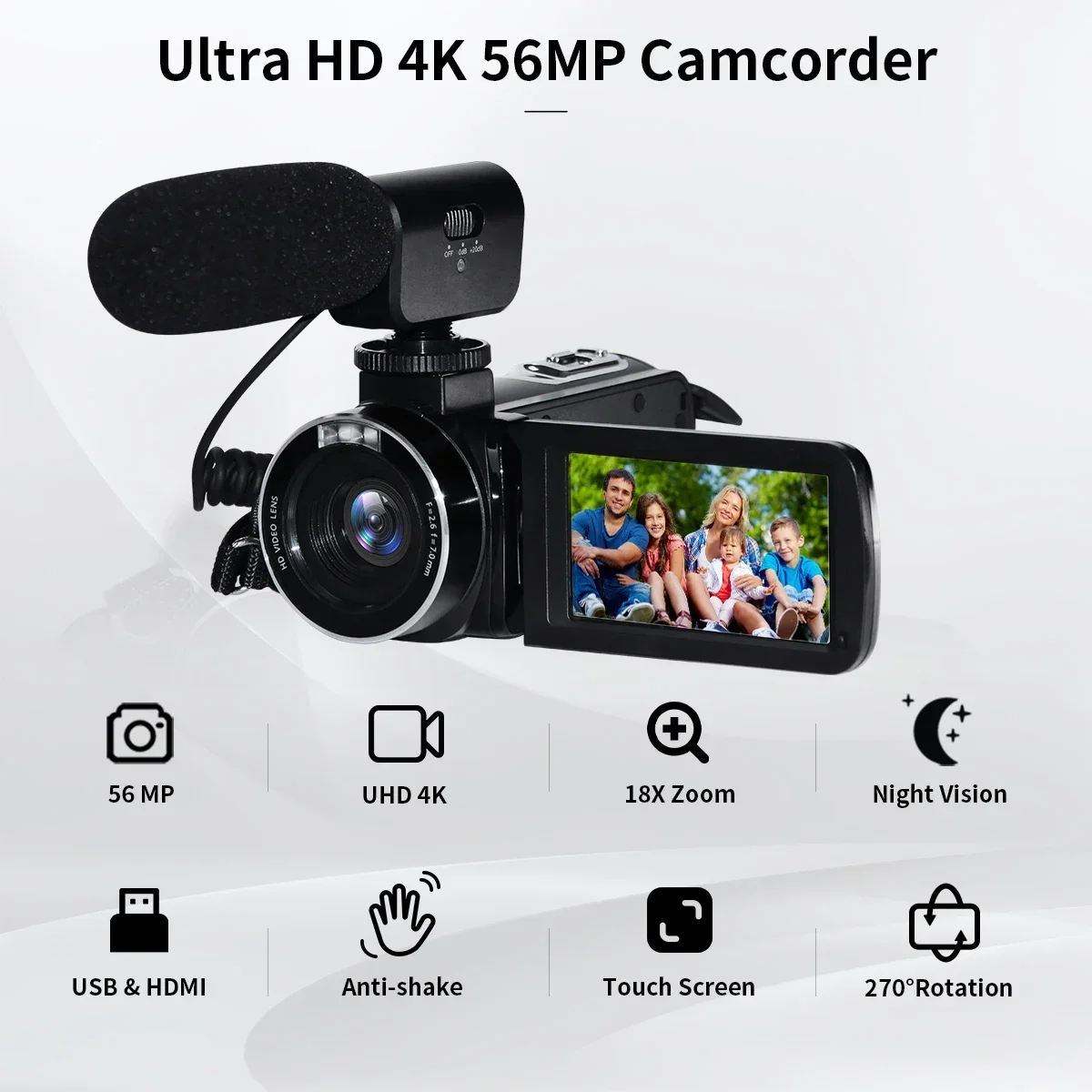 

56MP UHD WiFi Vlogging Camera for YouTube Touch Screen Camera Recorder with Microphone Video Digital Camera Camcorder 4K