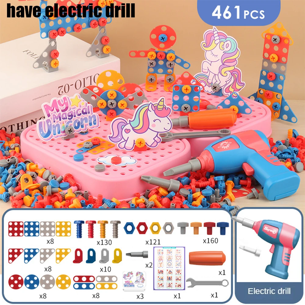 

3D Puzzle Toys Pretend Play Repair Tool Box Drilling Assembly Educational Toys Children Toys Tool Set Electric Drill Screw Nut