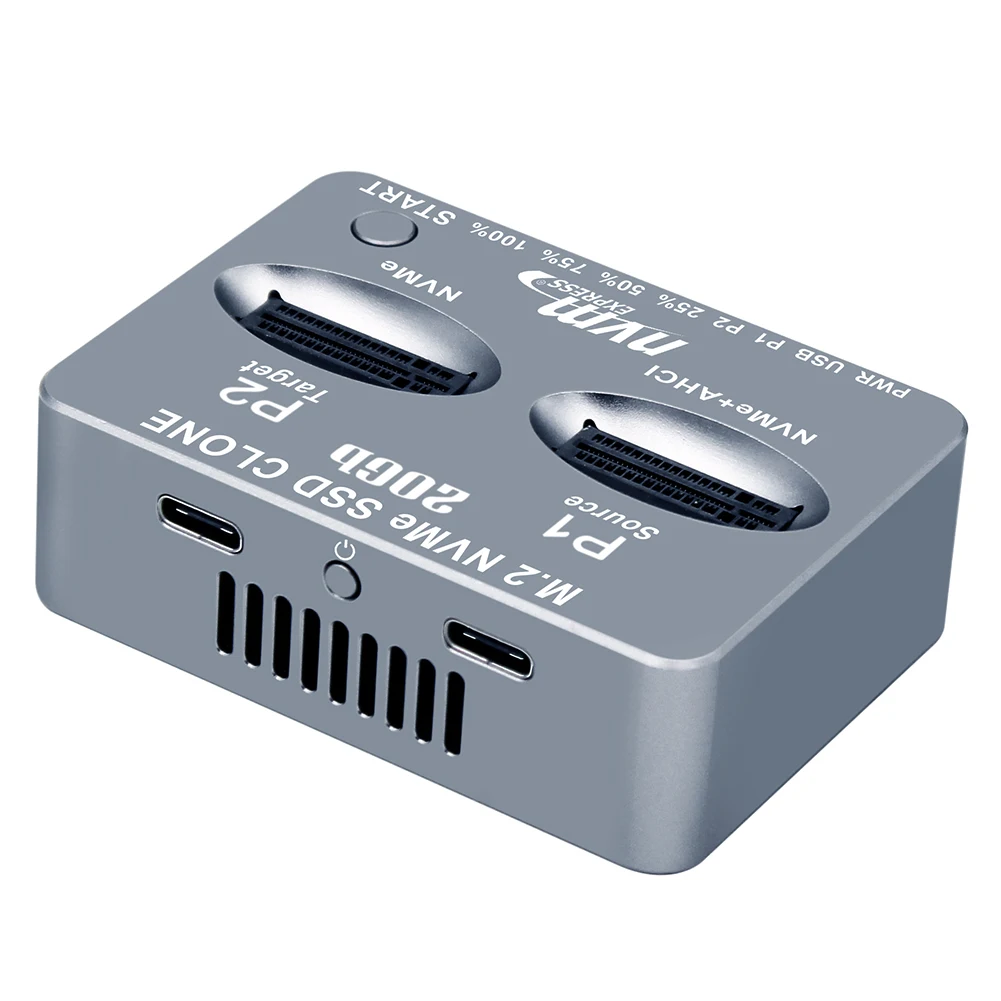 

Dual-Bay M.2 NVME SSD Clone USB3.2 Type C External Hard Disk Box Gen2X 20Gbps M.2 SSD Enclosure M/B M Key M.2 M.3 NVME PCI-E
