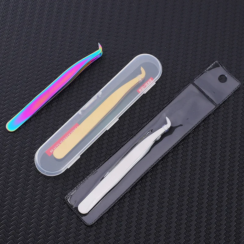1pc pinças de cílios de aço inoxidável de alta precisão colorido prata ouro diy pinça de cílios extensão ferramentas de maquiagem