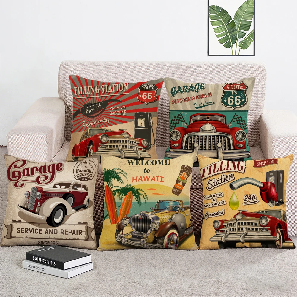 

Vintage Classic Cars Print Cushion Cover Sofa Home Decor Throw Pillow Case 45x45cm Pillowcase
