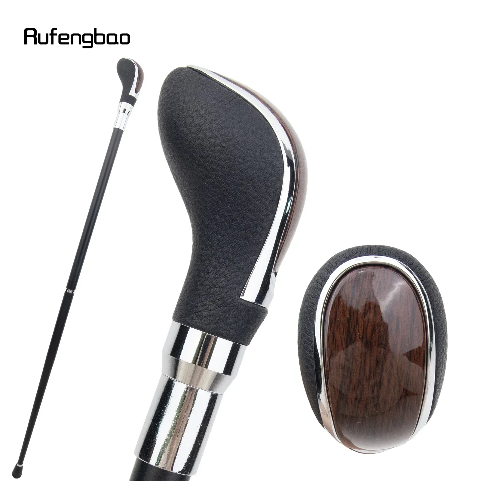 

Black Leather Brown Wooden Silver Walking Cane Fashion Decorative Walking Stick Gentleman Elegant Cosplay Cane Crosier 93cm