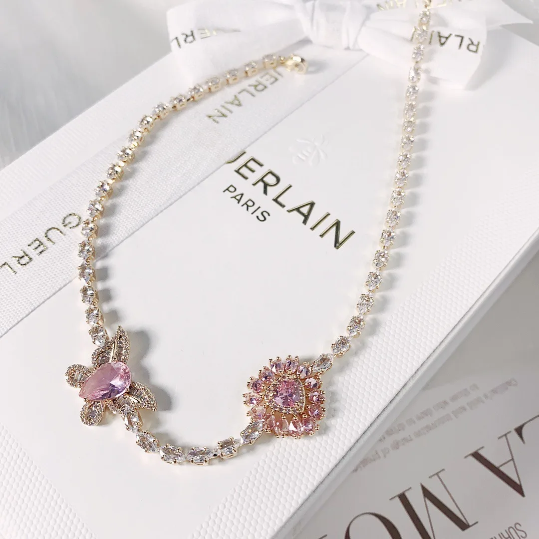 Korean Fashion Purple Heart Crystal Stud Necklace For Women Elegant Planet Pendant Jewelry Gifts