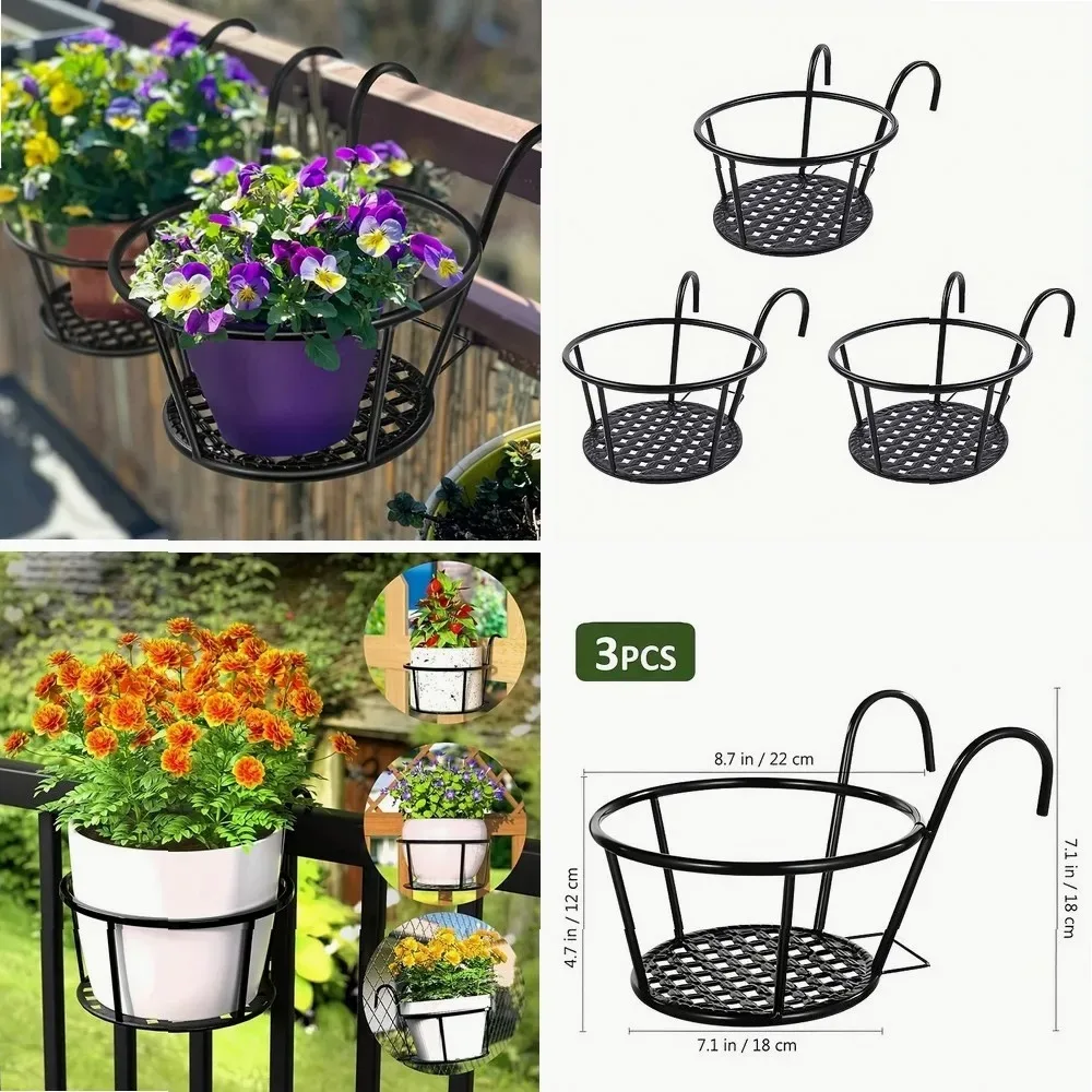 

One Pack of 1/2/3 Iron Art Hanging Flower Pots with Hanging Hooks, Metal Plant Planting Hanging Basket, Detachable, for Balcony