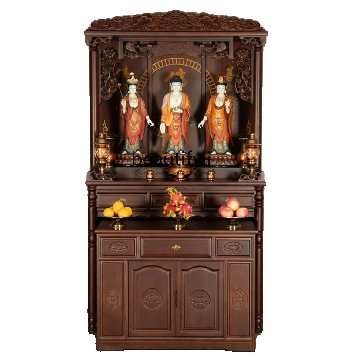 

Solid Wood Buddha Niche Altar Home Worship Buddha Shrine Modern Style Guan Gong God of Wealth Incense Burner Table Cabinet